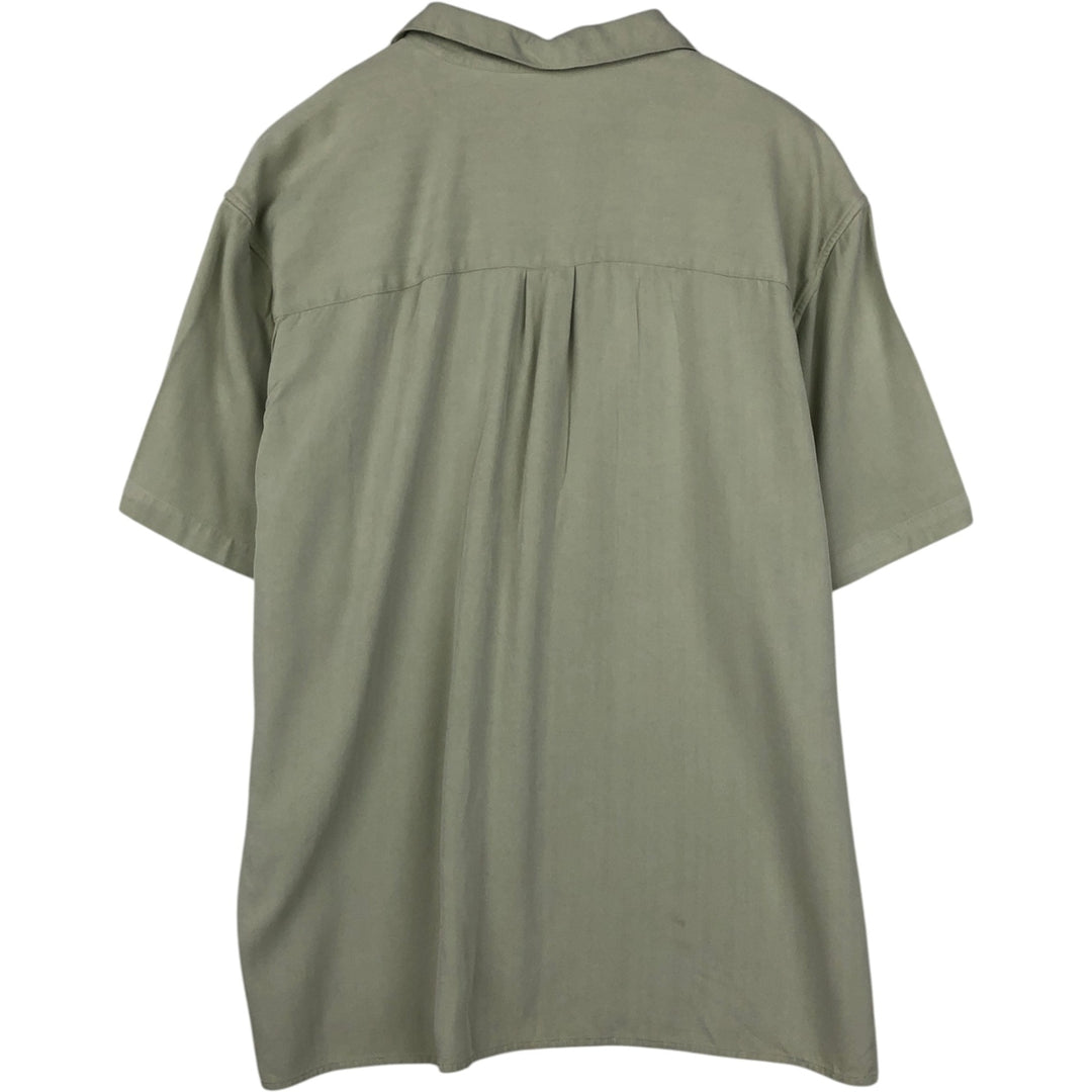 JOS. A. BANK Short-Sleeve Open-Collar Silk Shirt, Boxy Fit, Men's Size L (approx.) silk Khaki type sage green Vintage Second Hand