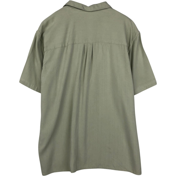 JOS. A. BANK Short-Sleeve Open-Collar Silk Shirt, Boxy Fit, Men's Size L (approx.) silk Khaki type sage green Vintage Second Hand
