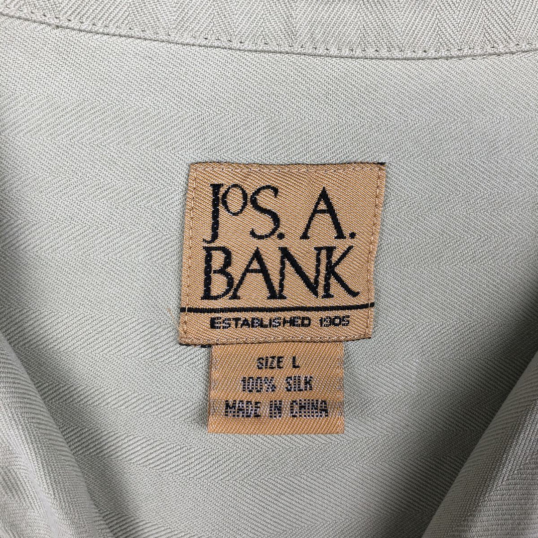 JOS. A. BANK Short-Sleeve Open-Collar Silk Shirt, Boxy Fit, Men's Size L (approx.) silk Khaki type sage green Vintage Second Hand