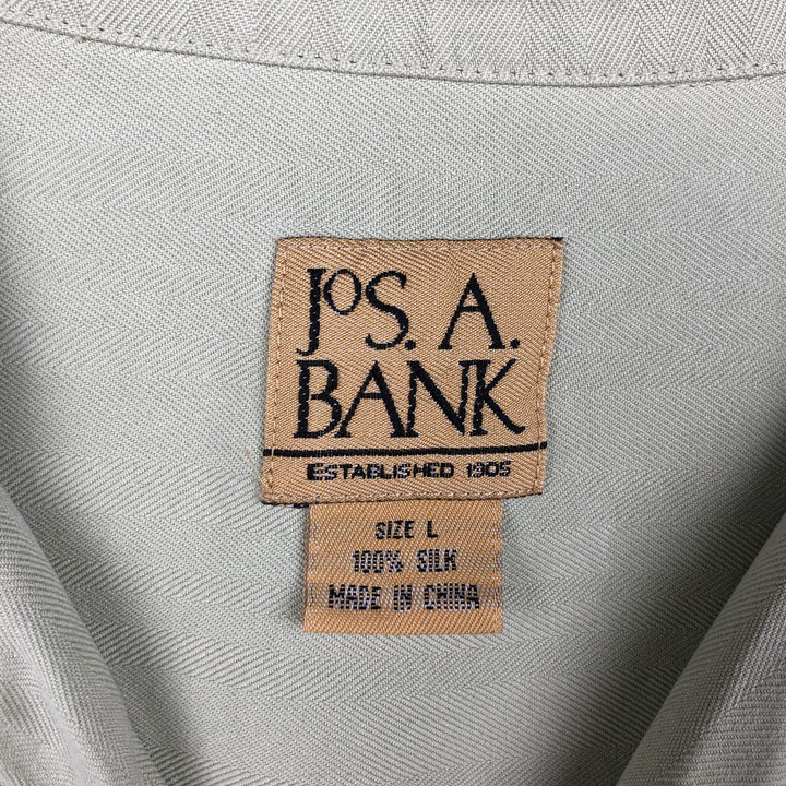 JOS. A. BANK Short-Sleeve Open-Collar Silk Shirt, Boxy Fit, Men's Size L (approx.) silk Khaki type sage green Vintage Second Hand