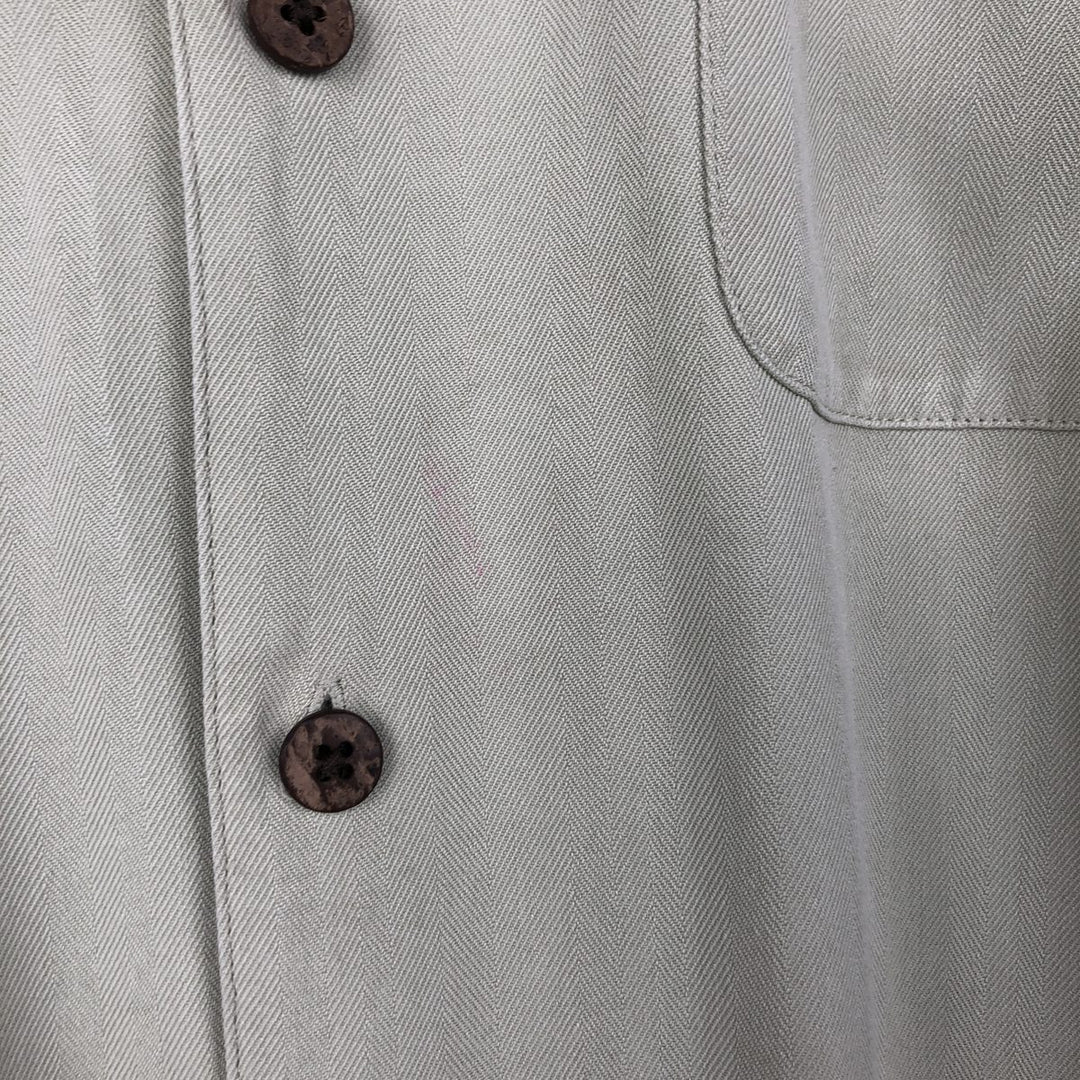 JOS. A. BANK Short-Sleeve Open-Collar Silk Shirt, Boxy Fit, Men's Size L (approx.) silk Khaki type sage green Vintage Second Hand