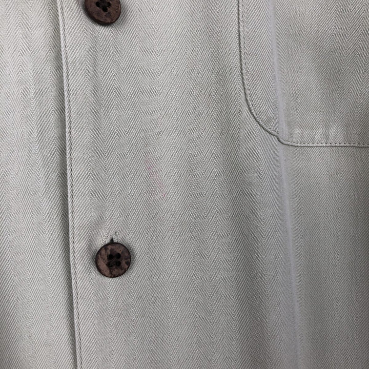 JOS. A. BANK Short-Sleeve Open-Collar Silk Shirt, Boxy Fit, Men's Size L (approx.) silk Khaki type sage green Vintage Second Hand