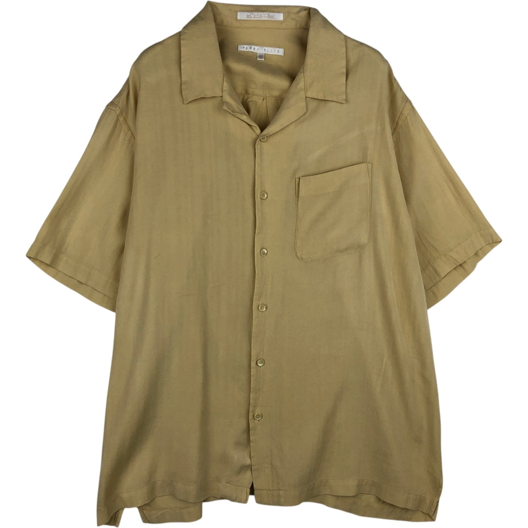 Perry Ellis Short Sleeve Open Collar Silk Shirt Box Shirt Men's XL silk yellow type Vintage Second Hand