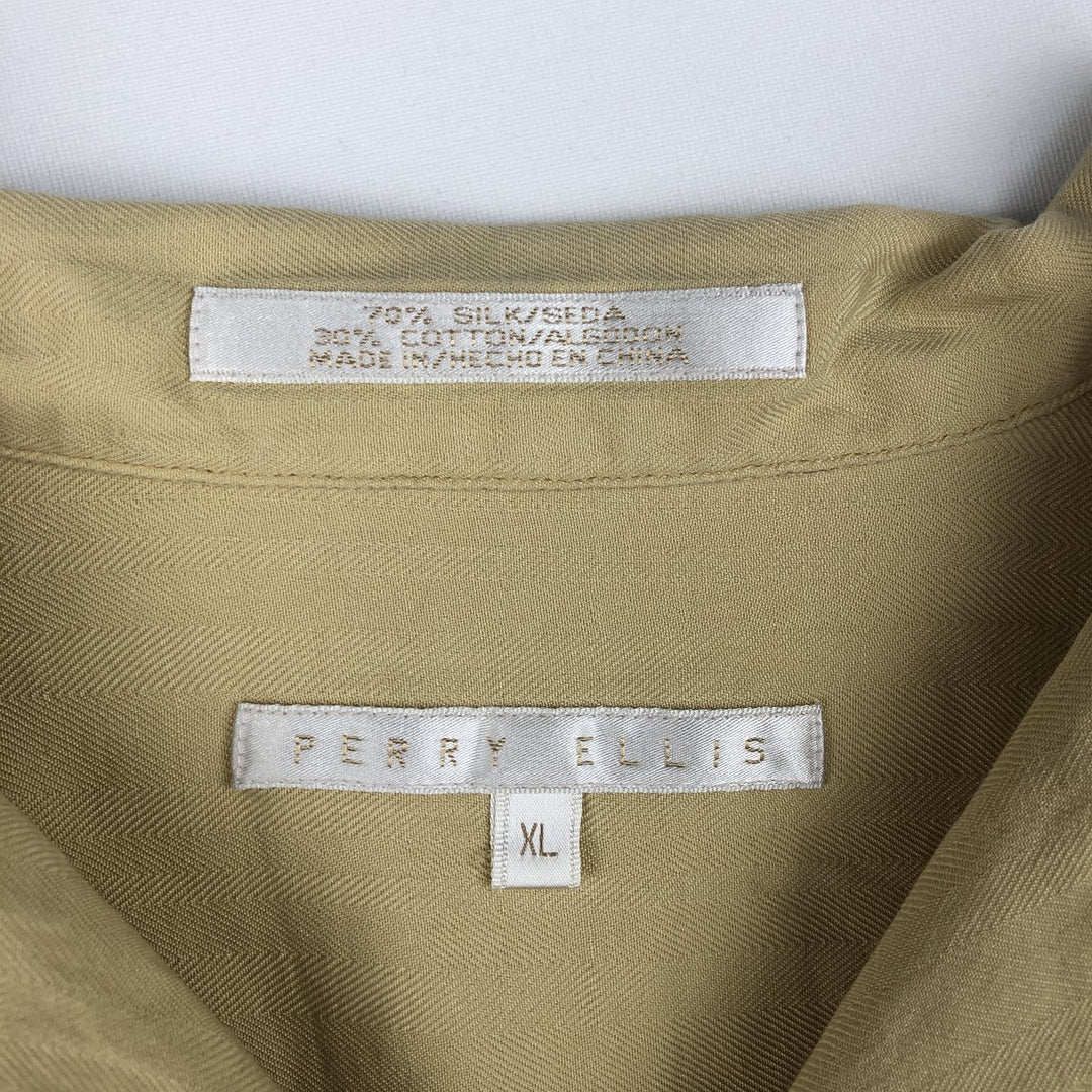 Perry Ellis Short Sleeve Open Collar Silk Shirt Box Shirt Men's XL silk yellow type Vintage Second Hand