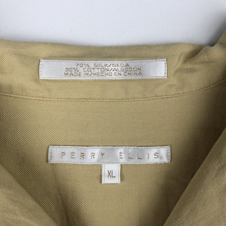 Perry Ellis Short Sleeve Open Collar Silk Shirt Box Shirt Men's XL silk yellow type Vintage Second Hand