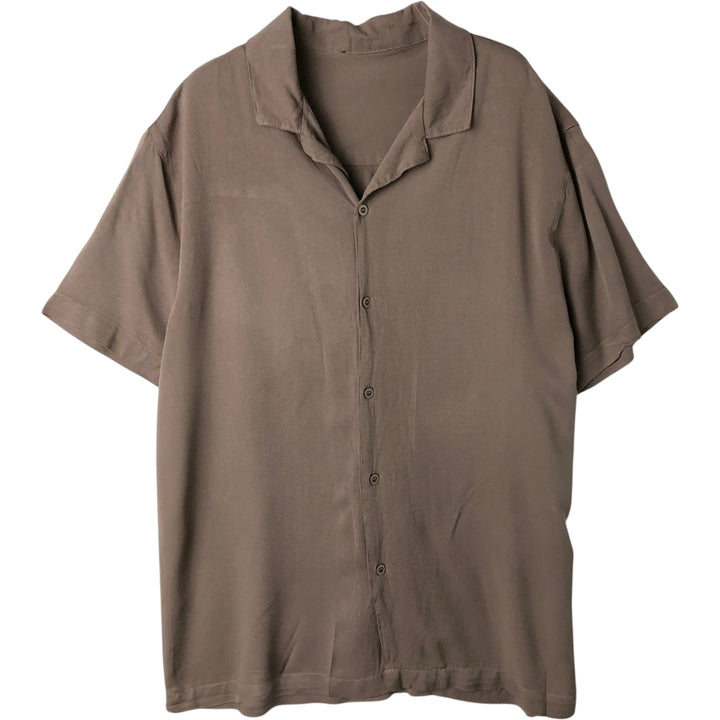 Plain, short-sleeved, open-collar rayon shirt, boxy fit, men's size M. Rayon Beige type Vintage Second Hand