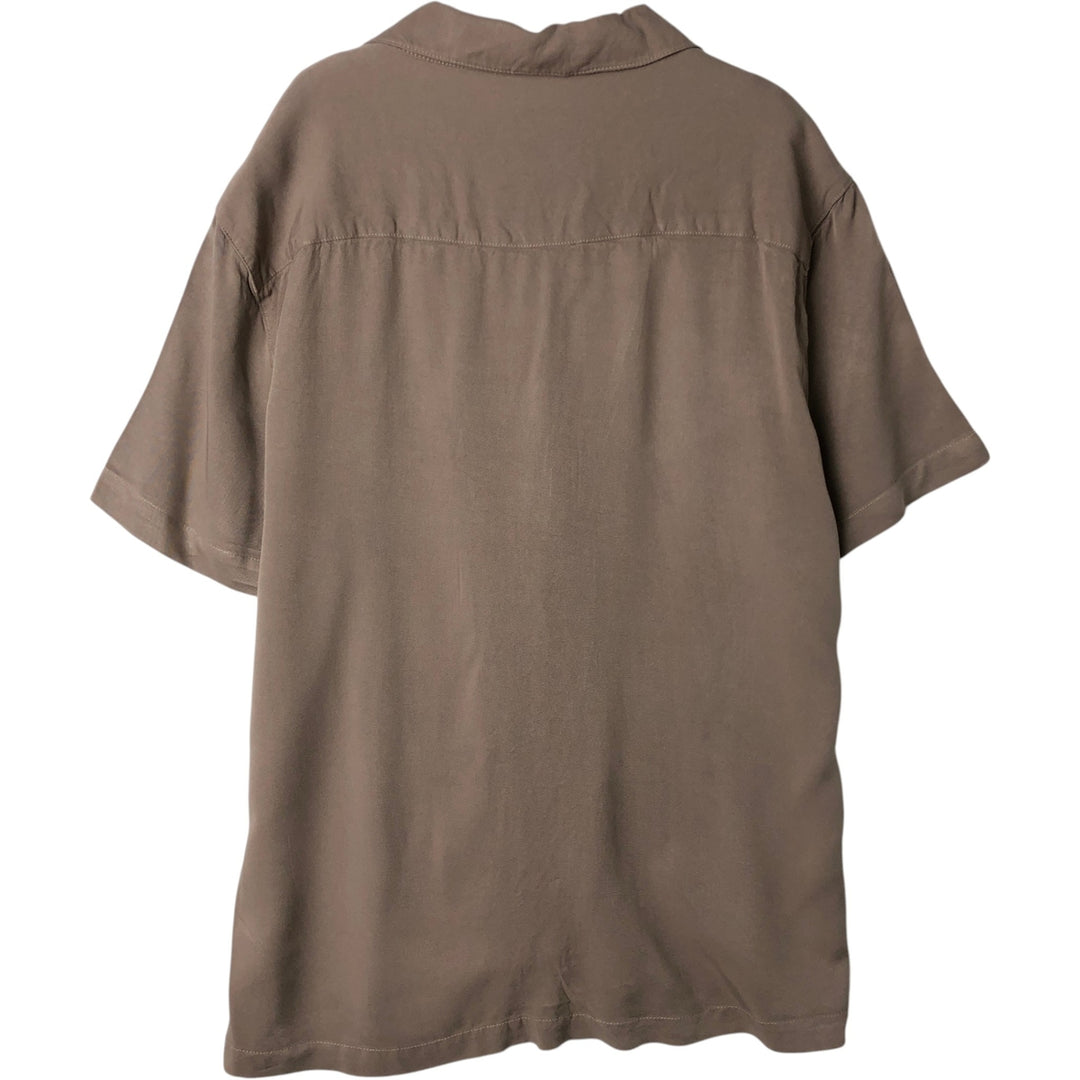Plain, short-sleeved, open-collar rayon shirt, boxy fit, men's size M. Rayon Beige type Vintage Second Hand