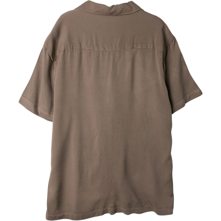 Plain, short-sleeved, open-collar rayon shirt, boxy fit, men's size M. Rayon Beige type Vintage Second Hand