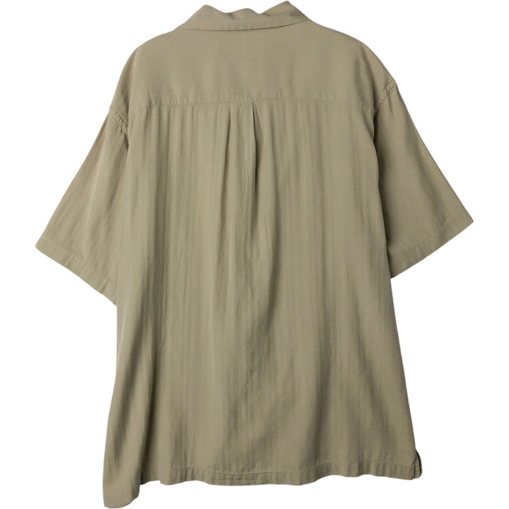 Perry Ellis Short Sleeve Open Collar Silk Shirt Box Shirt Men's XL silk Beige type Vintage Second Hand