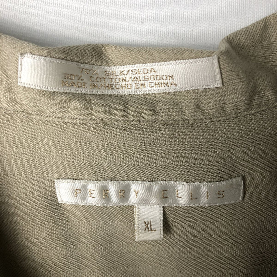Perry Ellis Short Sleeve Open Collar Silk Shirt Box Shirt Men's XL silk Beige type Vintage Second Hand