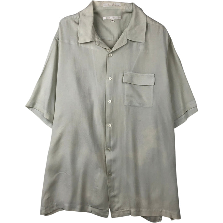 Perry Ellis Short Sleeve Open Collar Silk Shirt Box Shirt Men's XL silk Mint green Vintage Second Hand