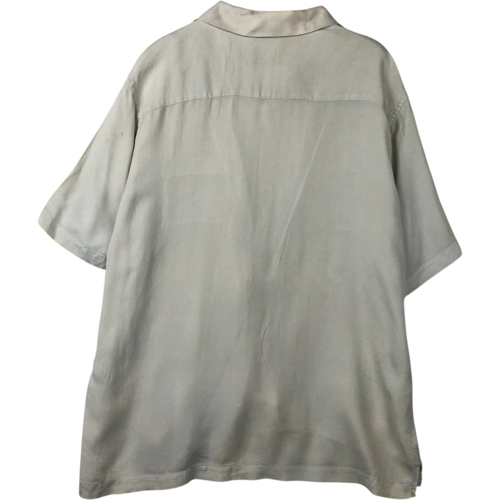 Perry Ellis Short Sleeve Open Collar Silk Shirt Box Shirt Men's XL silk Mint green Vintage Second Hand