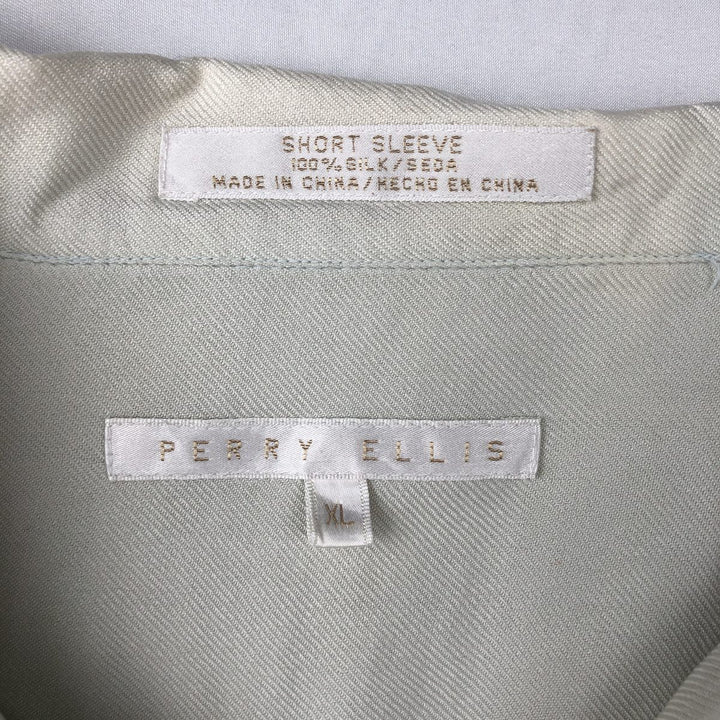 Perry Ellis Short Sleeve Open Collar Silk Shirt Box Shirt Men's XL silk Mint green Vintage Second Hand