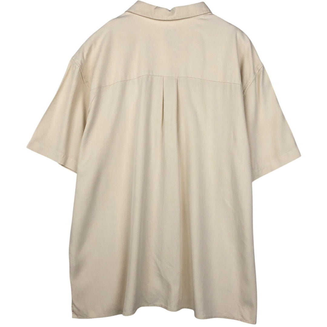 JOS. A. BANK Short-Sleeve Open-Collar Silk Shirt, Boxy Fit, Men's Size XL (approx.) silk ivory Vintage Second Hand
