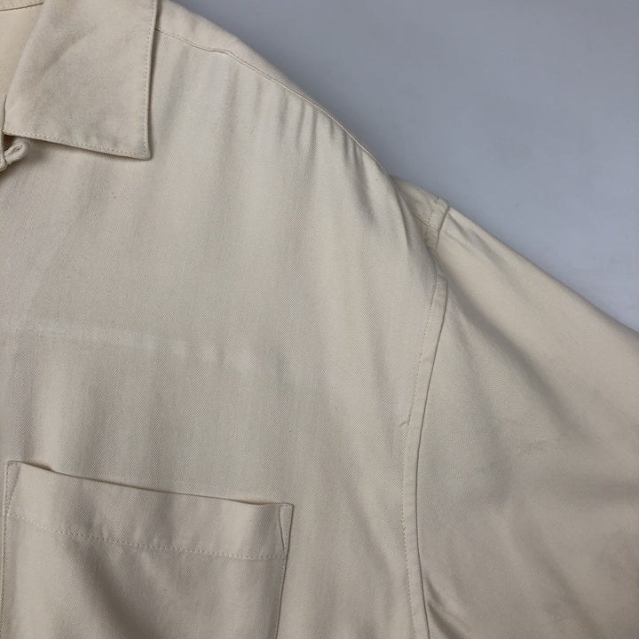 JOS. A. BANK Short-Sleeve Open-Collar Silk Shirt, Boxy Fit, Men's Size XL (approx.) silk ivory Vintage Second Hand