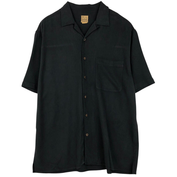 JOS. A. BANK Short-Sleeve Open Collar Silk Shirt, Boxy Shirt, Men's Size M (Equivalent) silk black type Vintage Second Hand