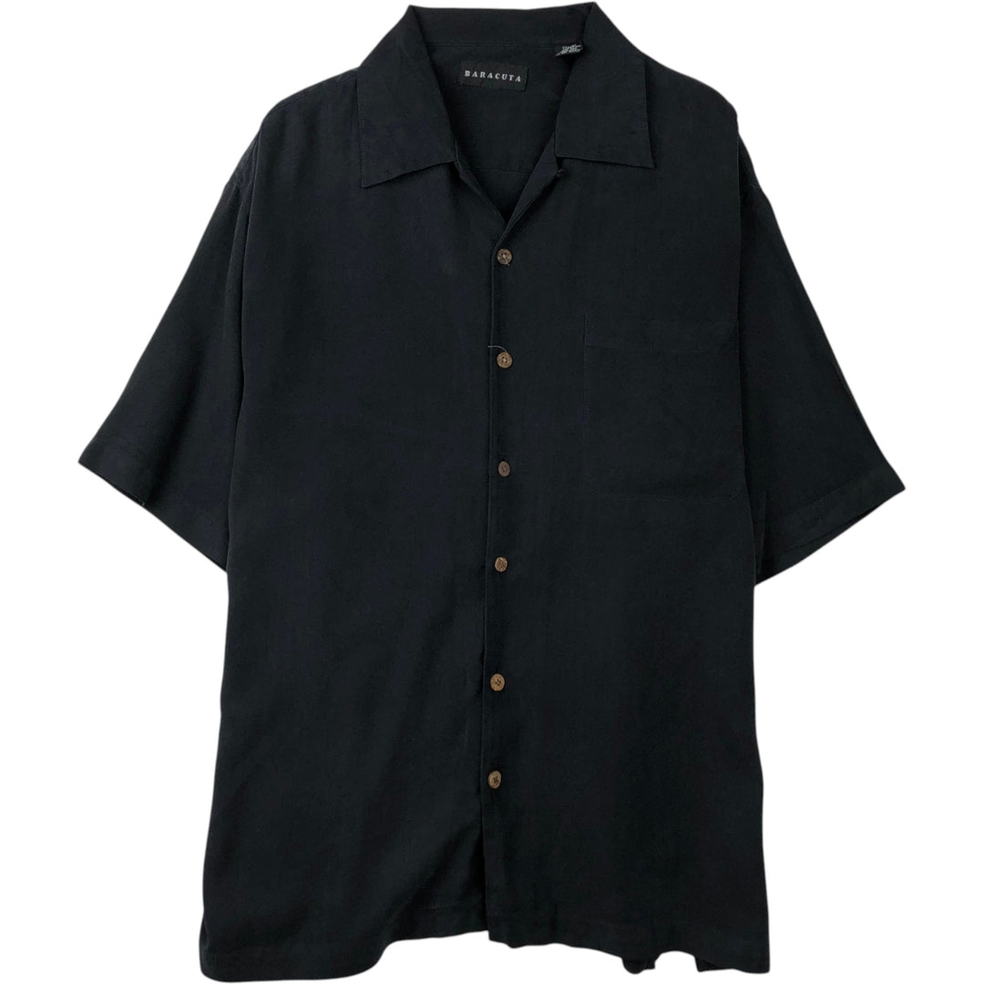 BARACUTA Short-Sleeve Open-Collar Silk Shirt, Boxy Fit, Men's Size L (approx.) silk black type Vintage Second Hand