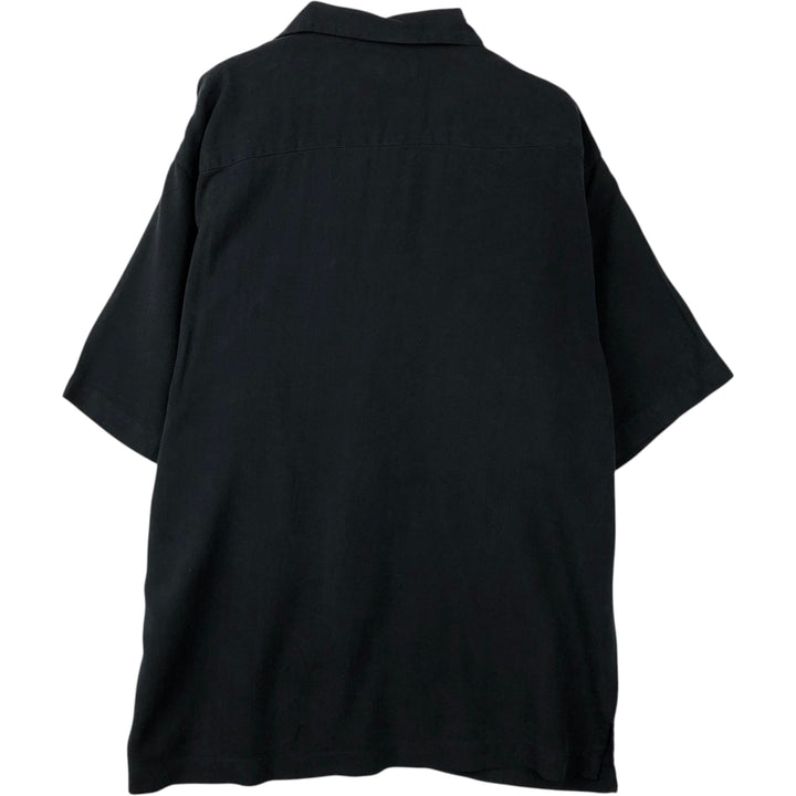 BARACUTA Short-Sleeve Open-Collar Silk Shirt, Boxy Fit, Men's Size L (approx.) silk black type Vintage Second Hand