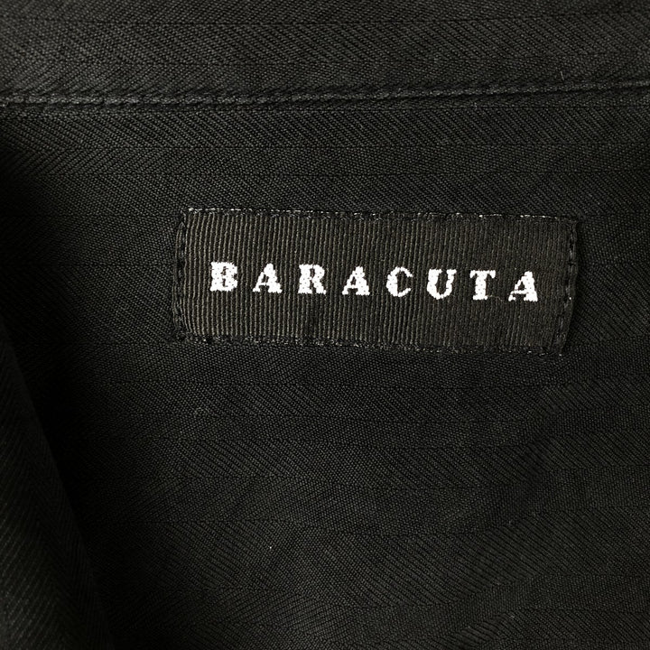 BARACUTA Short-Sleeve Open-Collar Silk Shirt, Boxy Fit, Men's Size L (approx.) silk black type Vintage Second Hand