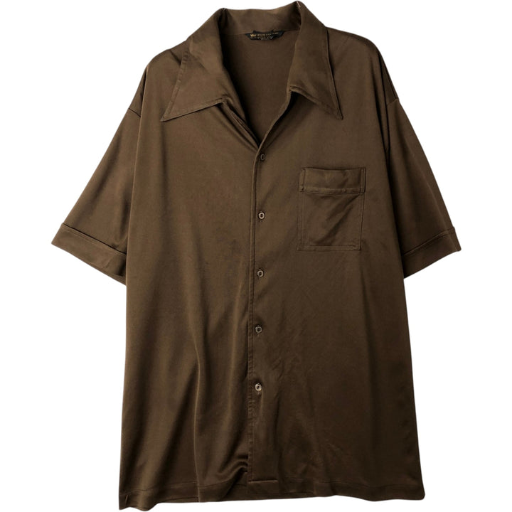70s-80'S JCPenney Short-Sleeve Open-Collar Polyester Box Shirt, Men's XL (approx.) Vintage polyester brown type Vintage Second Hand