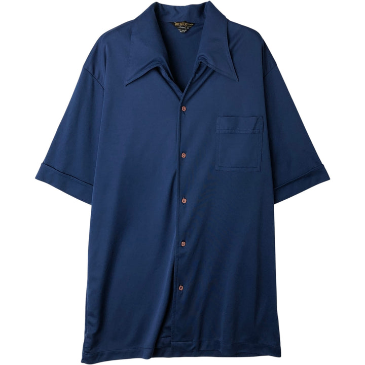 70s-80'S JCPenney Short-Sleeve Open-Collar Polyester Box Shirt, Men's XL (approx.) Vintage polyester blue type Vintage Second Hand