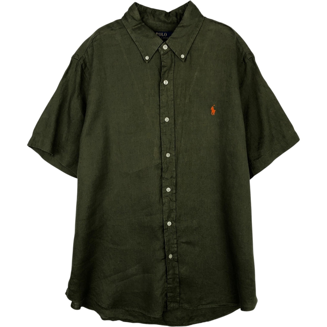 Ralph Lauren POLO RALPH LAUREN CLASSIC FIT Short-Sleeve Linen Button-Down Shirt, Men's Size XL (approx.) linen green type Vintage Second Hand
