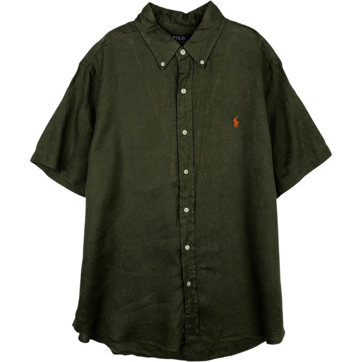 Ralph Lauren POLO RALPH LAUREN CLASSIC FIT Short-Sleeve Linen Button-Down Shirt, Men's Size XL (approx.) linen green type Vintage Second Hand