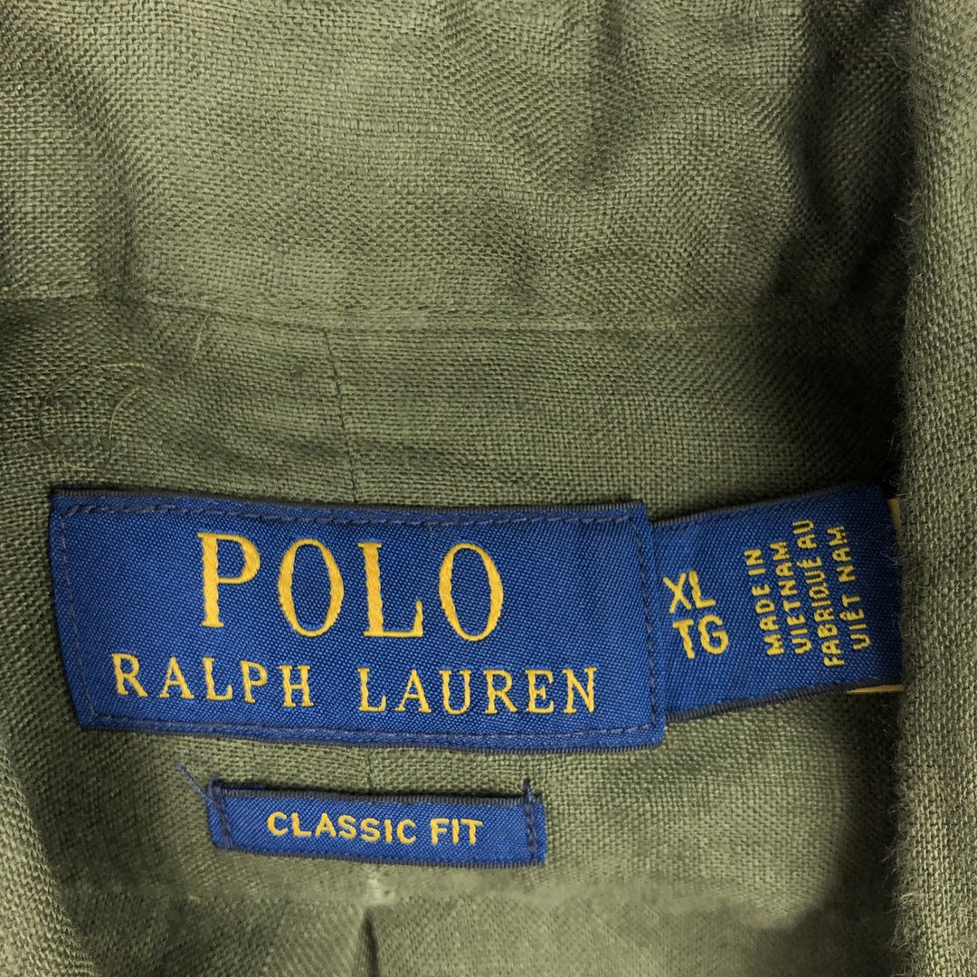 Ralph Lauren POLO RALPH LAUREN CLASSIC FIT Short-Sleeve Linen Button-Down Shirt, Men's Size XL (approx.) linen green type Vintage Second Hand