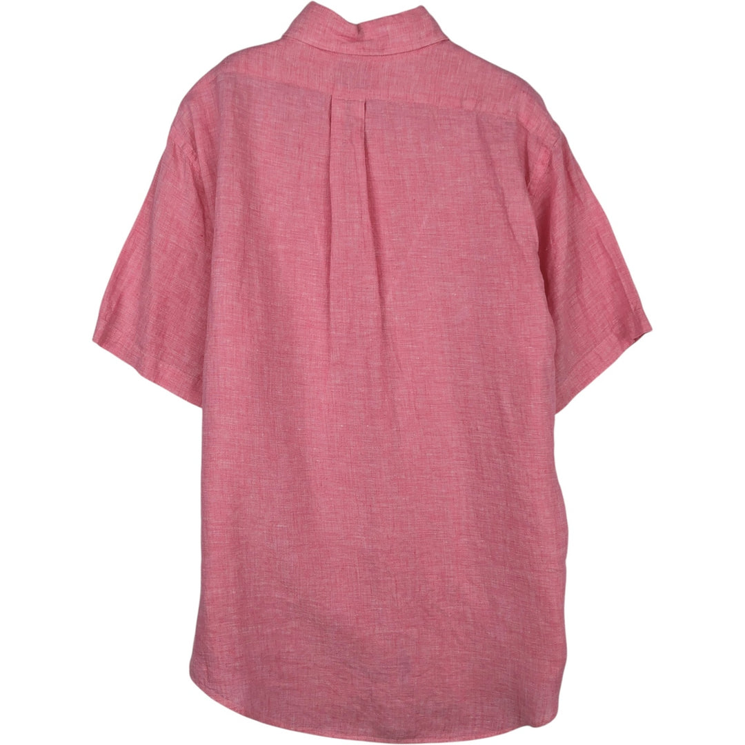 Brooks Brothers Short Sleeve Linen Button Down Shirt, Men's Size L linen pink type Vintage Second Hand