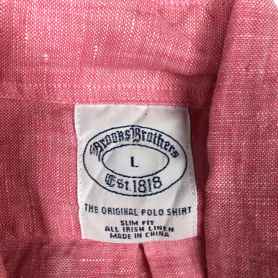 Brooks Brothers Short Sleeve Linen Button Down Shirt, Men's Size L linen pink type Vintage Second Hand