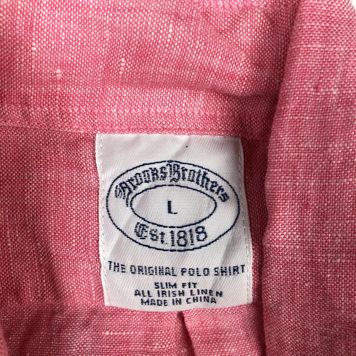 Brooks Brothers Short Sleeve Linen Button Down Shirt, Men's Size L linen pink type Vintage Second Hand