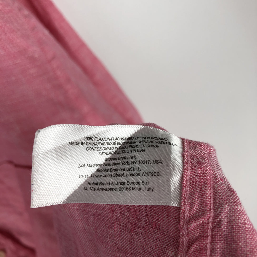 Brooks Brothers Short Sleeve Linen Button Down Shirt, Men's Size L linen pink type Vintage Second Hand