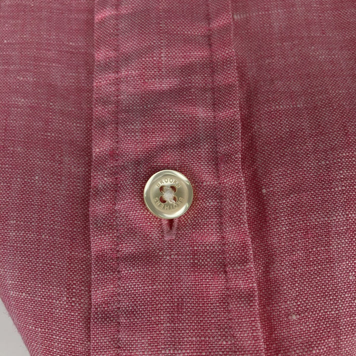 Brooks Brothers Short Sleeve Linen Button Down Shirt, Men's Size L linen pink type Vintage Second Hand