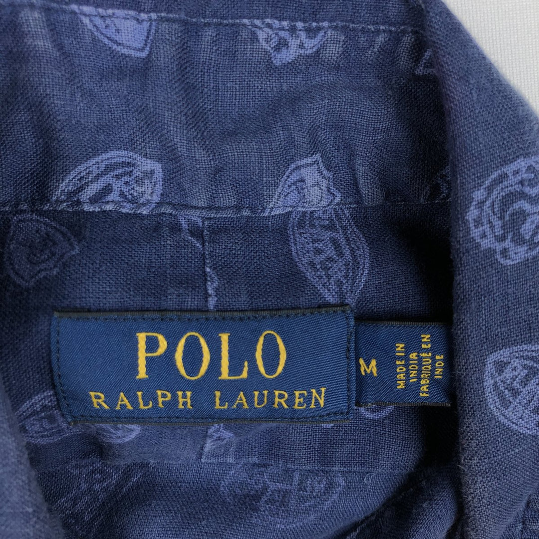Ralph Lauren short-sleeved linen shirt, men's size M linen blue type Vintage Second Hand