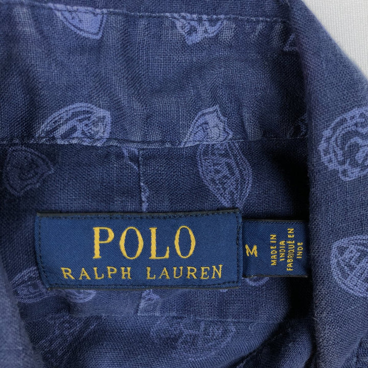 Ralph Lauren short-sleeved linen shirt, men's size M linen blue type Vintage Second Hand