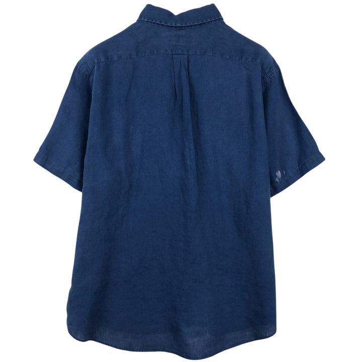 Ralph Lauren Classic Fit short sleeve linen button down shirt, men's size XL linen navy blue type Vintage Second Hand