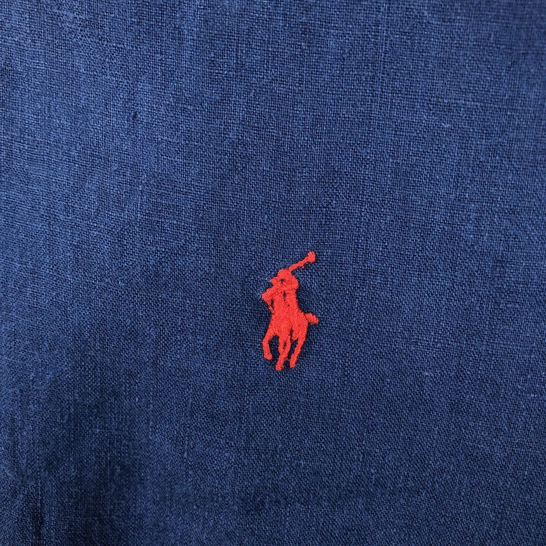 Ralph Lauren Classic Fit short sleeve linen button down shirt, men's size XL linen navy blue type Vintage Second Hand