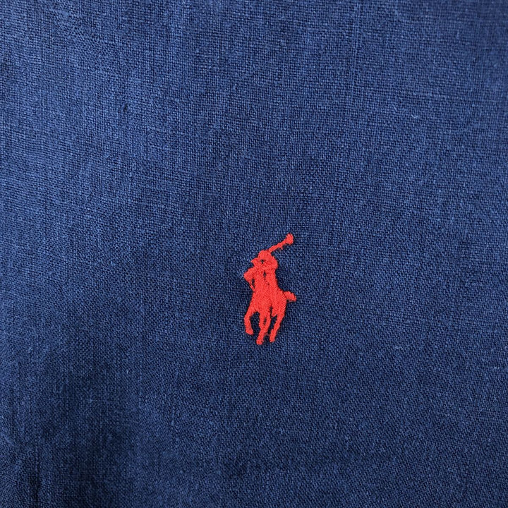 Ralph Lauren Classic Fit short sleeve linen button down shirt, men's size XL linen navy blue type Vintage Second Hand