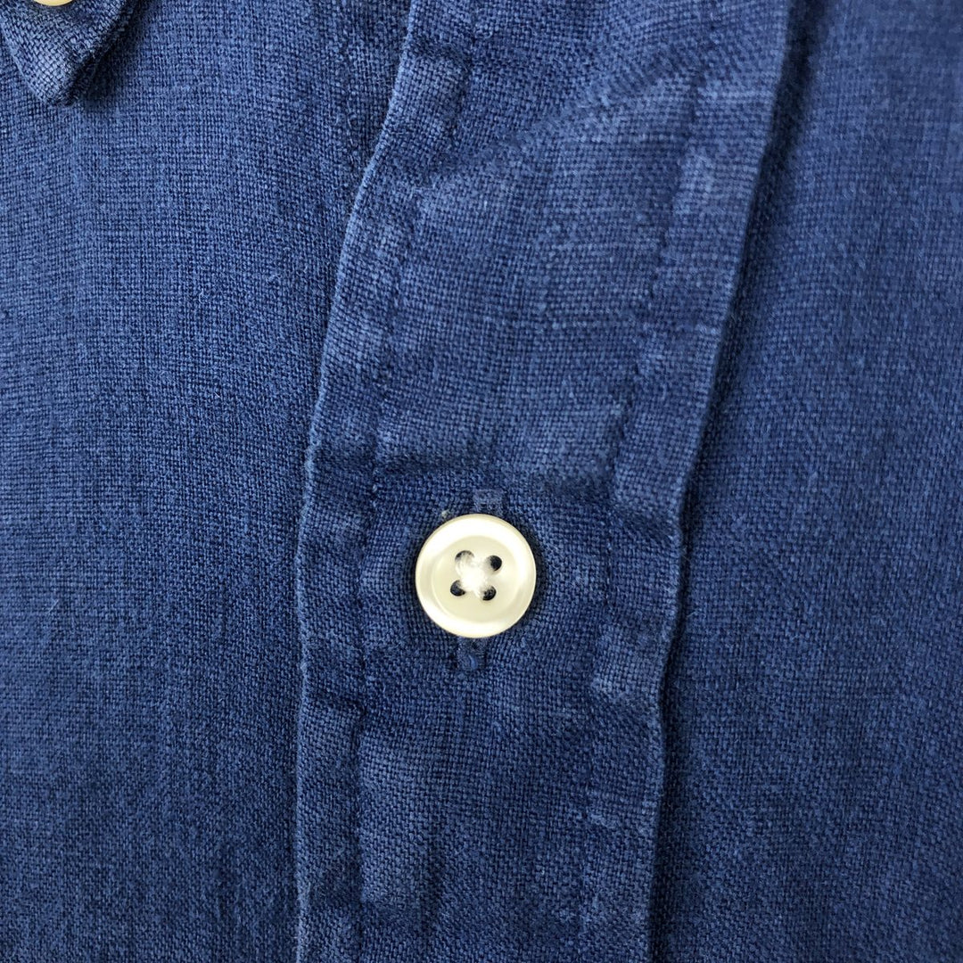 Ralph Lauren Classic Fit short sleeve linen button down shirt, men's size XL linen navy blue type Vintage Second Hand