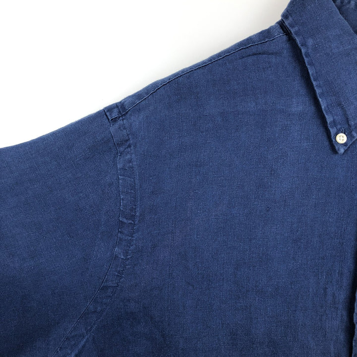 Ralph Lauren Classic Fit short sleeve linen button down shirt, men's size XL linen navy blue type Vintage Second Hand