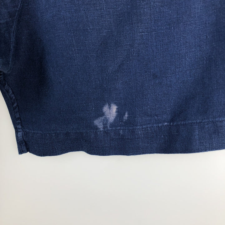 Ralph Lauren Classic Fit short sleeve linen button down shirt, men's size XL linen navy blue type Vintage Second Hand