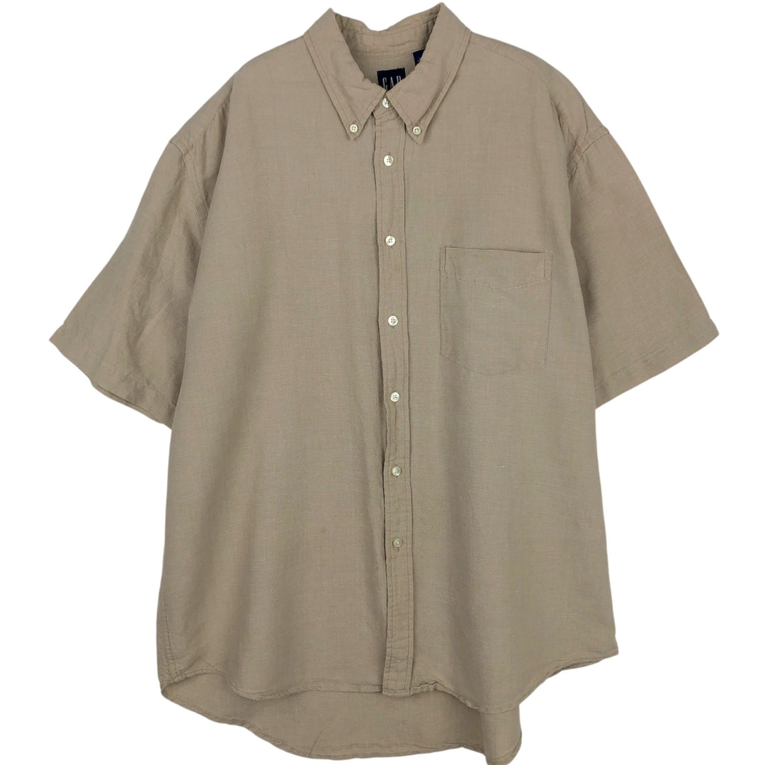 GAP Short-Sleeve Cotton x Linen Button-Down Shirt, Men's Size L (approx.) linen Beige type Vintage Second Hand