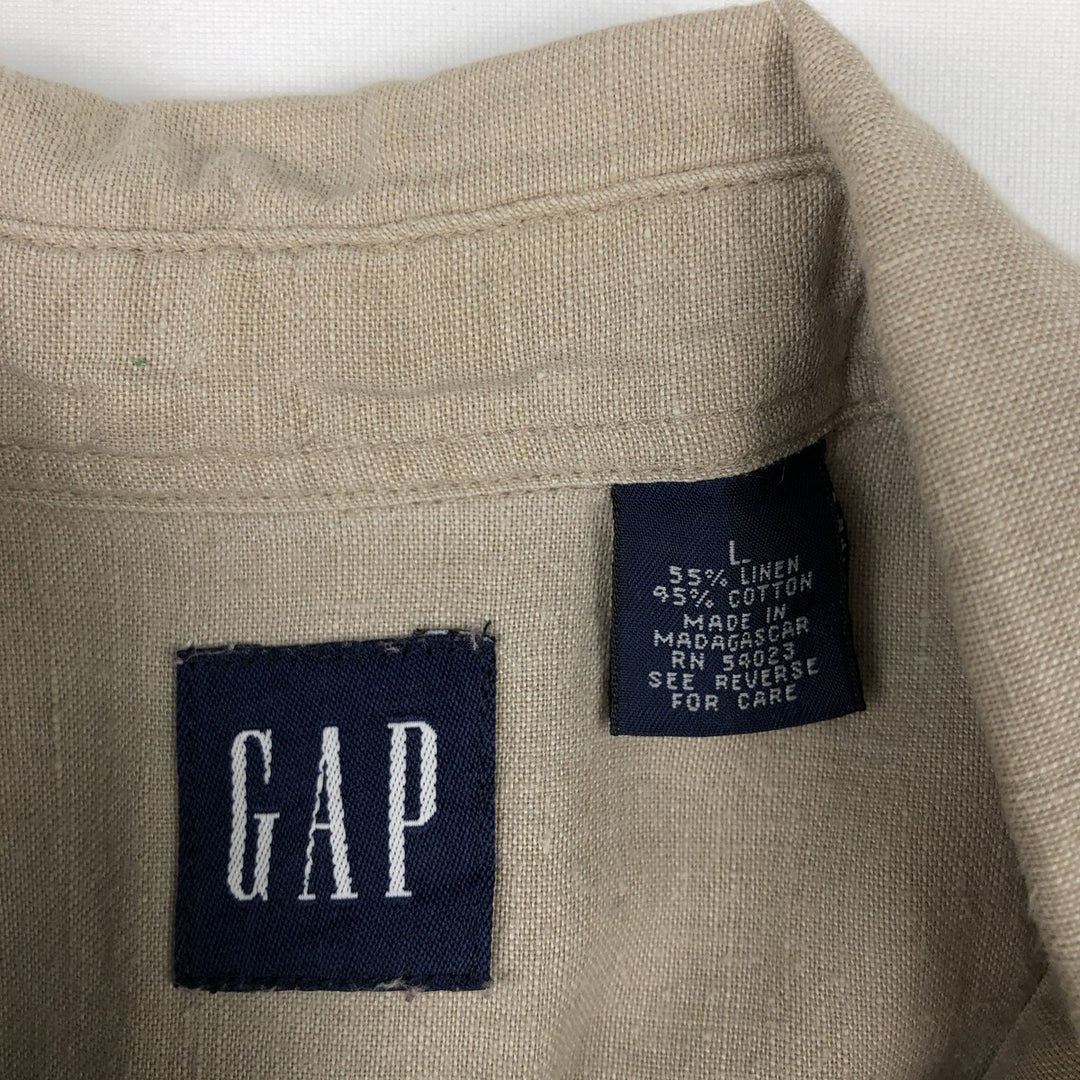 GAP Short-Sleeve Cotton x Linen Button-Down Shirt, Men's Size L (approx.) linen Beige type Vintage Second Hand