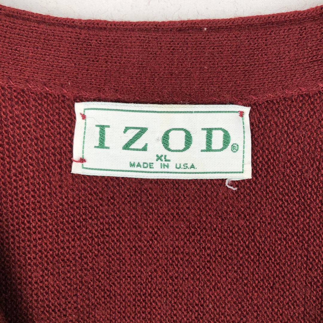 90'S IZOD acrylic knit cardigan, made in the USA, men's size XL, vintage acrylic red type Vintage Second Hand