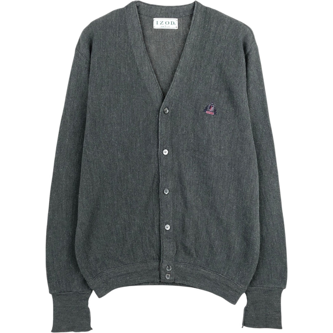 90'S IZOD acrylic knit cardigan, made in the USA, men's size L, vintage acrylic gray type Vintage Second Hand