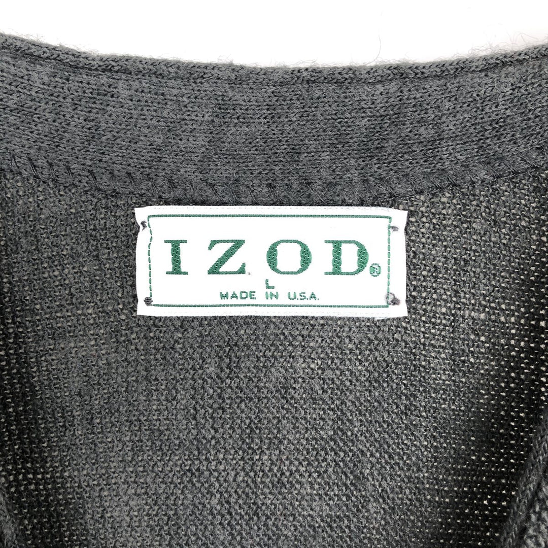 90'S IZOD acrylic knit cardigan, made in the USA, men's size L, vintage acrylic gray type Vintage Second Hand
