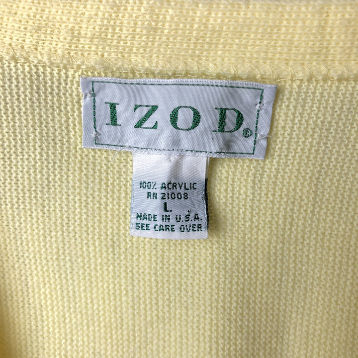 90'S IZOD acrylic knit cardigan, made in the USA, men's size L, vintage acrylic yellow type Vintage Second Hand