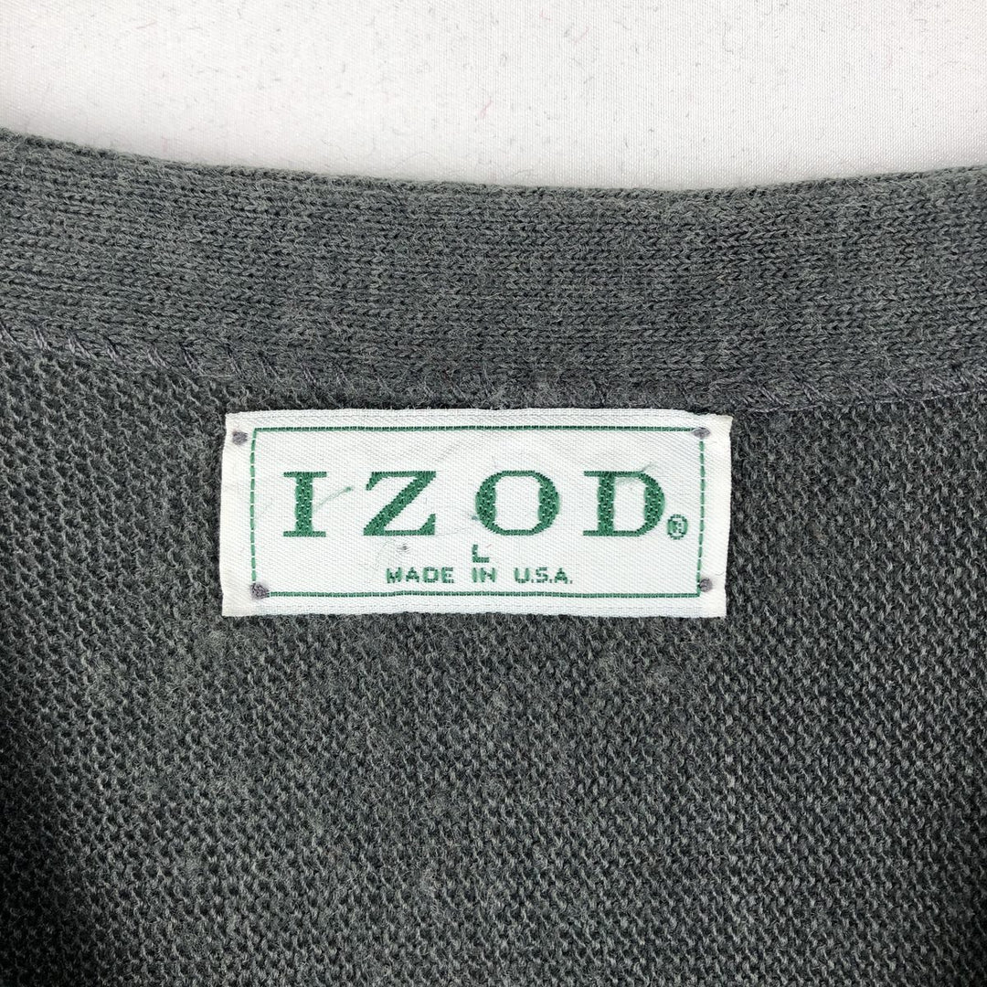 90'S IZOD knit cardigan, made in USA, men's size L equivalent, vintage. unclear gray type Vintage Second Hand