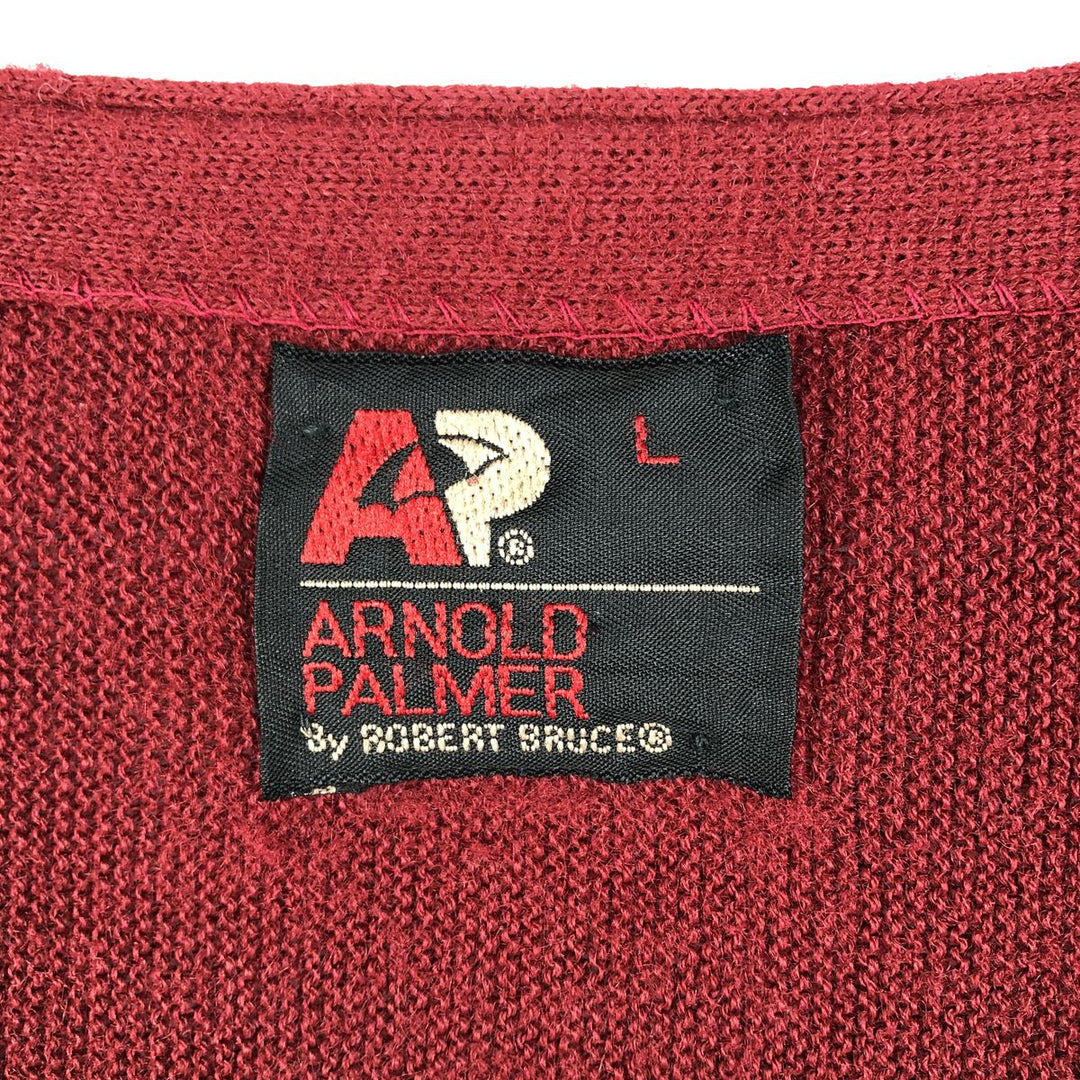 70s-80'S ROBERT BRUCE ARNOLD PALMER Acrylic Knit Cardigan, Made in USA, Men's Size L (Equivalent), Vintage Oron Acrylic red type Vintage Second Hand