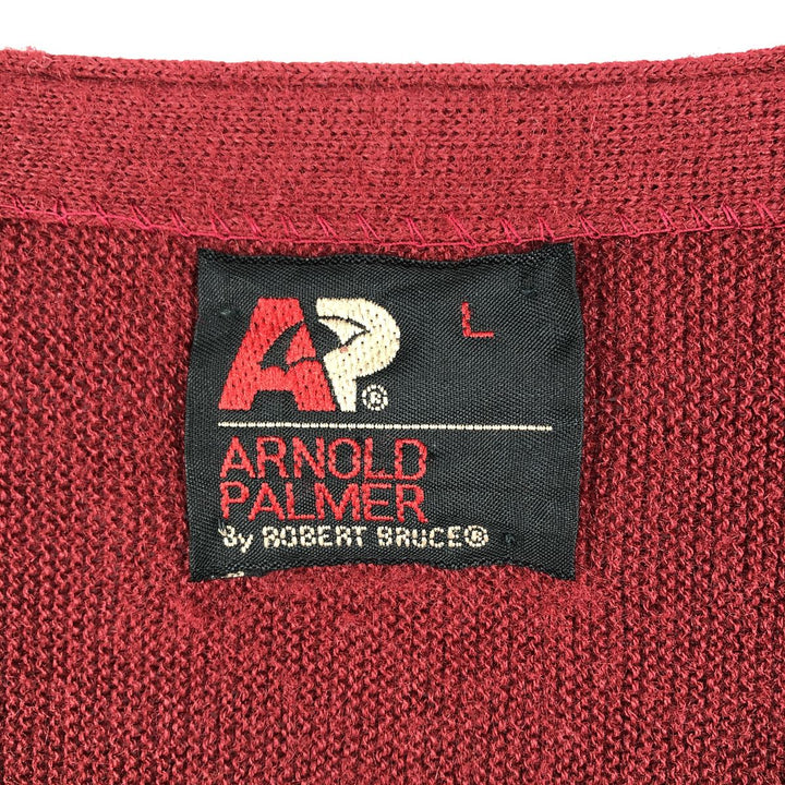 70s-80'S ROBERT BRUCE ARNOLD PALMER Acrylic Knit Cardigan, Made in USA, Men's Size L (Equivalent), Vintage Oron Acrylic red type Vintage Second Hand